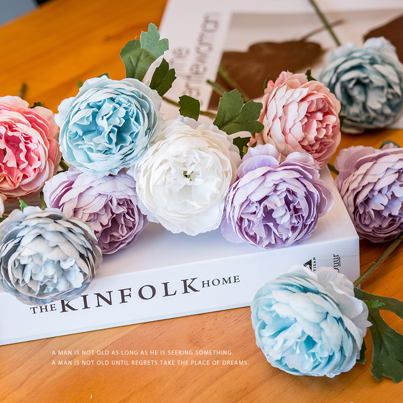 Elegant Single Branch Peony and Anemone Artificial Flower Bouquet Living Room Coffee Table Decor Fake Flower Bridal Hand Bouquet Vase Flower Arrangement