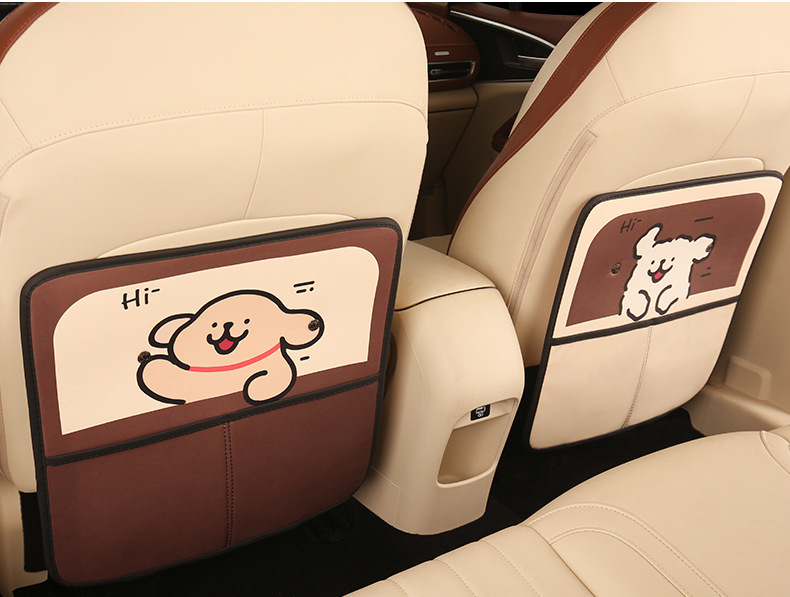 Cartoon Car Seat Back Anti-Kick Pad, Anti-Dirt Protective Mat for Car Interior, Children's Rear Seat Anti-Kick and Anti-Abrasion Pad with Storage Pocket
