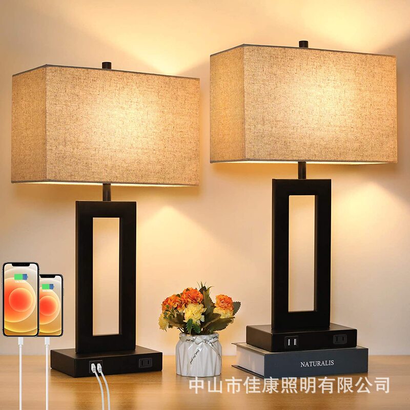 New Chinese Table Lamp American Bedroom Bedside Lamp Simple 2USB Port AC Socket Three Dimming Cross-border Amazon New Chinese Table Lamp American Bedroom Bedside Lamp Simple 2USB Port AC Socket Three Dimming Cross-border Amazon