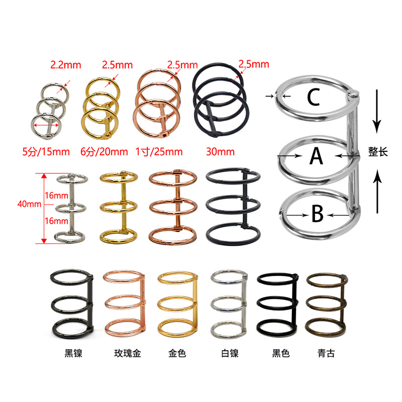 Los fabricantes suministran de metal negro de tres anillos de hojas sueltas anillo de bricolaje de tres agujeros de escritorio calendario vinculante anillo de tres anillos
