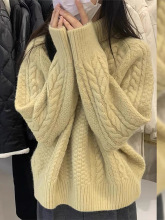 法国尾货捡漏女装原单撤柜半高领麻花毛衣慵懒风软糯针织外套上衣