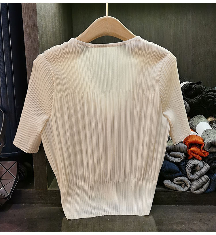 Áo cardigan cổ chữ V tay ngắn nữ phối nút đơn chất liệu mỏng mùa xuân hè — Màu xanh lục nhạt, Màu đen, Màu tím nhạt, Màu hồng chi tiết 7