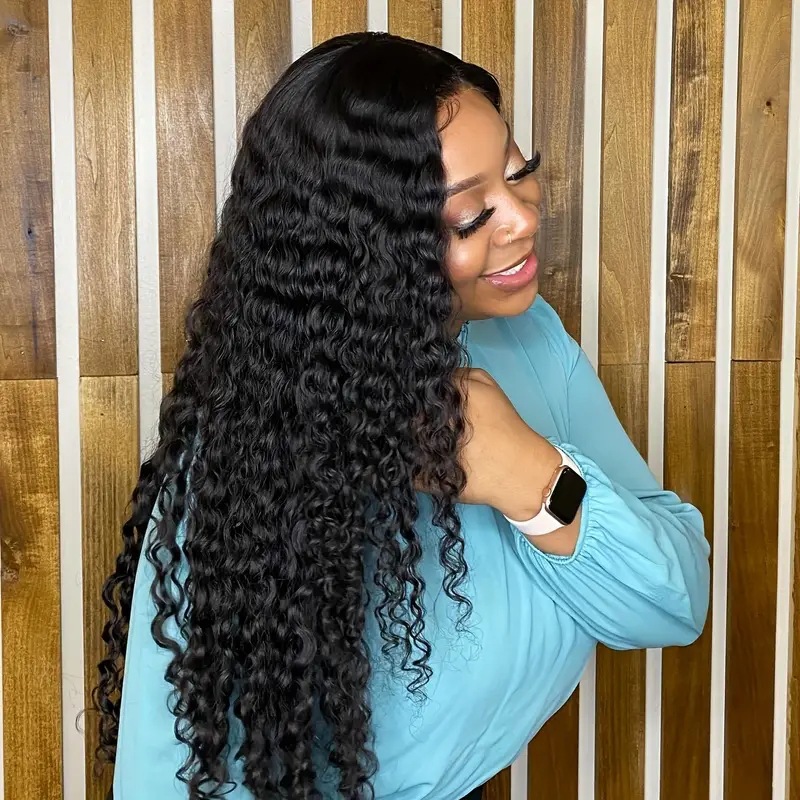 Modische Lace-Front-Perücke mit kleinen Locken im europäisch-amerikanischen Stil, synthetisches Haar mit Body Wave, durchschnittliche Kappengröße, für den täglichen Gebrauch_voghion.com