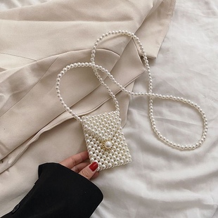 Pearl bag women's small messenger bag woven bag Internet celebrity ins retro handmade beaded bag all-Match mini chain bag