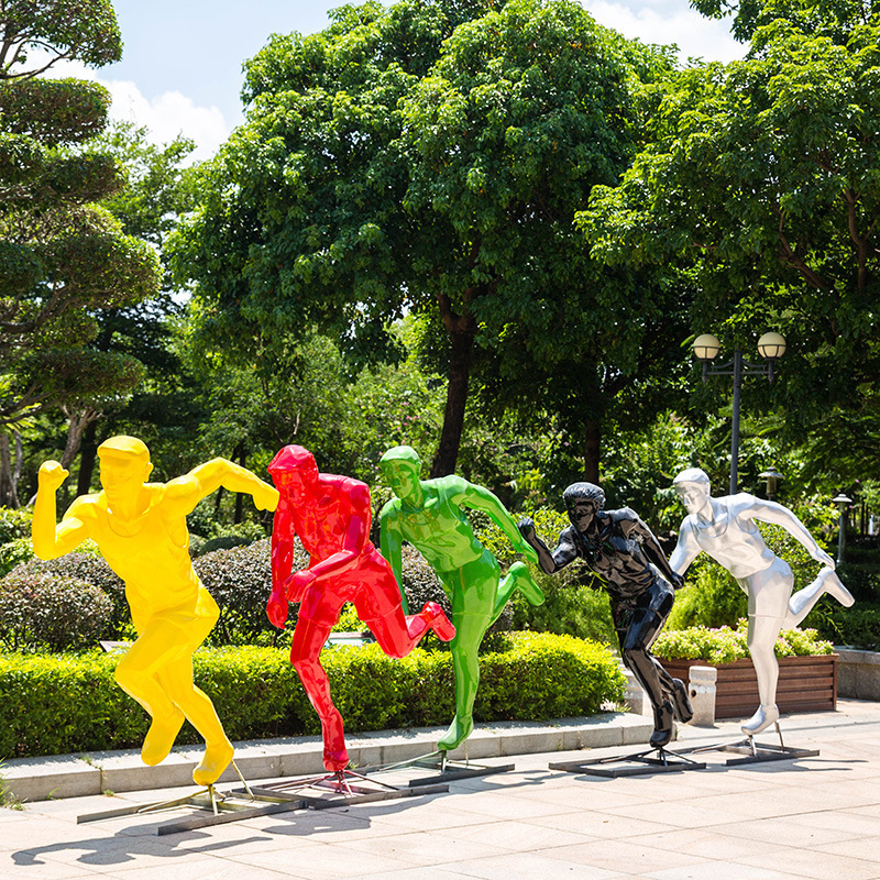 Sports silhouette people Garden community real estate landscape ornaments outdoor glass fiber reinforced plastic cycling running figure sculpture