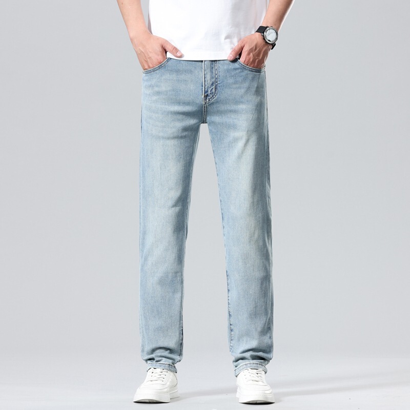 Men's New Spring and Summer Luxury Business European-Style Slim-Fit Stretch Straight-Leg Jeans, Available for Dropshipping