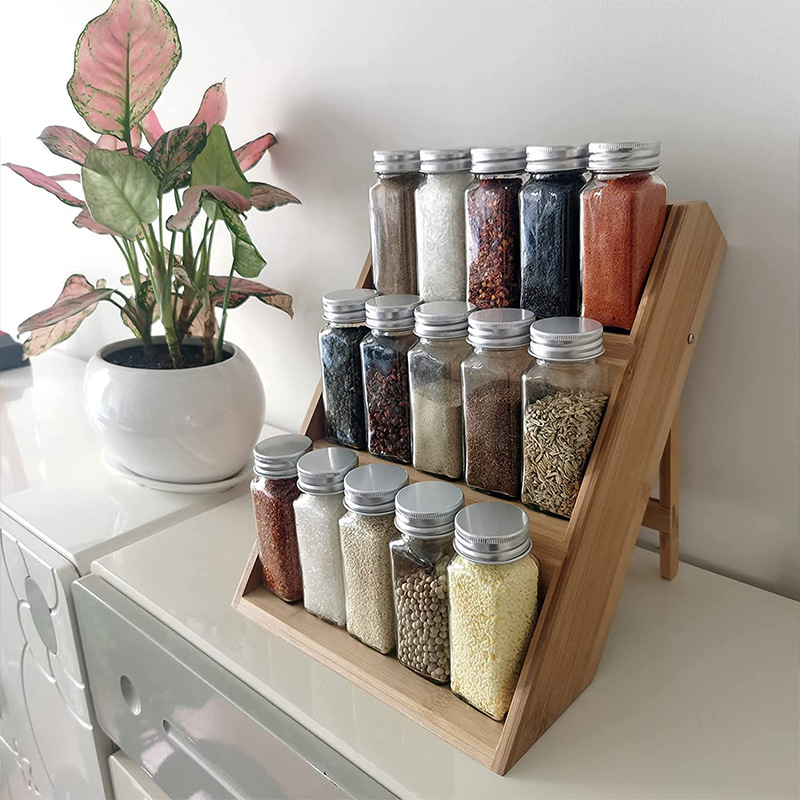 Wholesale bamboo seasoning rack Kitchen grain seasoning spice trapezoidal shelf living room small object ornament frame