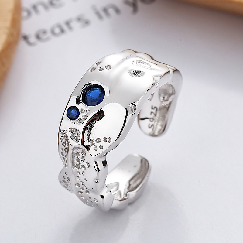 Small design blue one size ring with zircon
