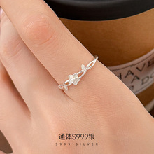 榕树下S999银2025新爆款缠绕花朵戒指女简约精致小众素银指环批发