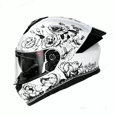 slot, safety helmet, Motosiklet kaskı (dəbilqə) - black-hundred-flowers-transparent-mirror-m-54-55