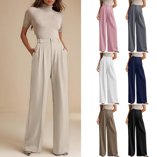 Cross-border vertical commuter solid color slim high waist pants wide leg pants Amazon women's business temperament suit pants women