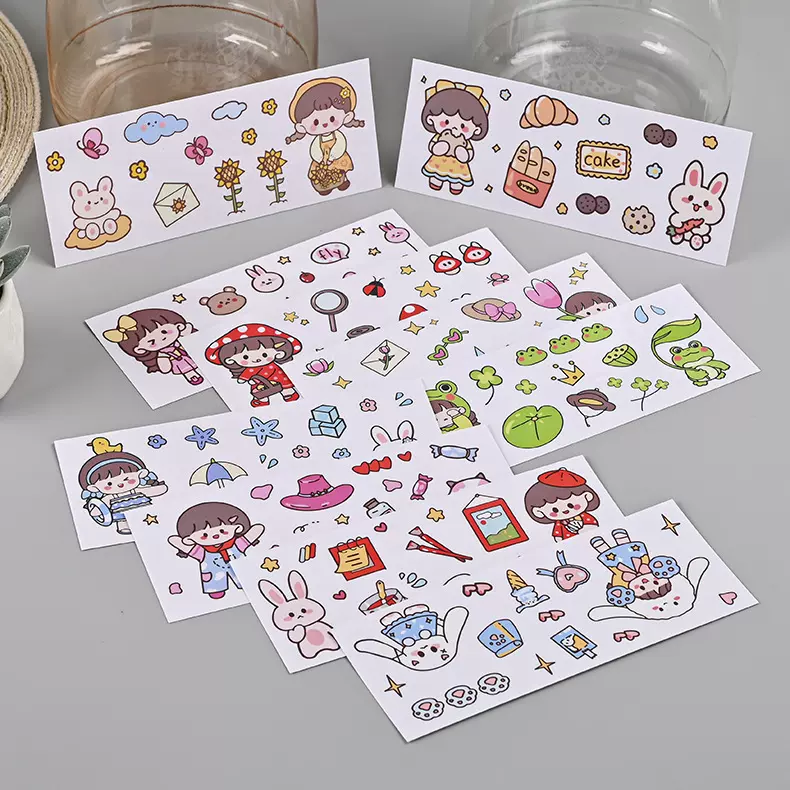 工厂直销手账贴纸包水杯装饰小图案卡通可爱女孩素材包和纸贴画