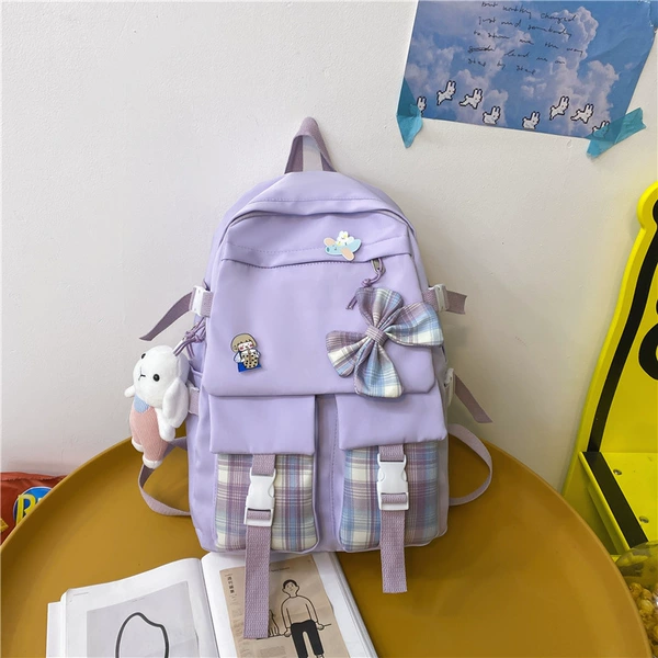 328 style two purple+pink pants rabbit+badge