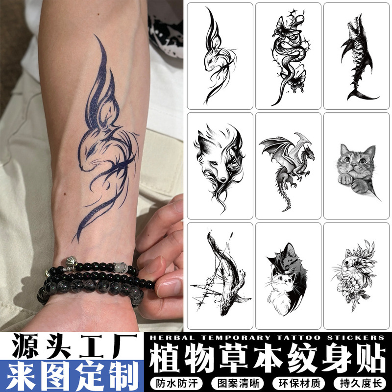 Fresh and cute animal herbal tattoo stickers - rabbit, cat, dragon, semi-permanent waterproof wrist tattoo stickers