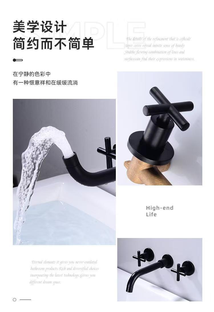 Cross-border all-copper double-handle concealed washbasin, hot and cold water faucet, hotel apartment, homestay, built-in wall-mounted faucet undefined