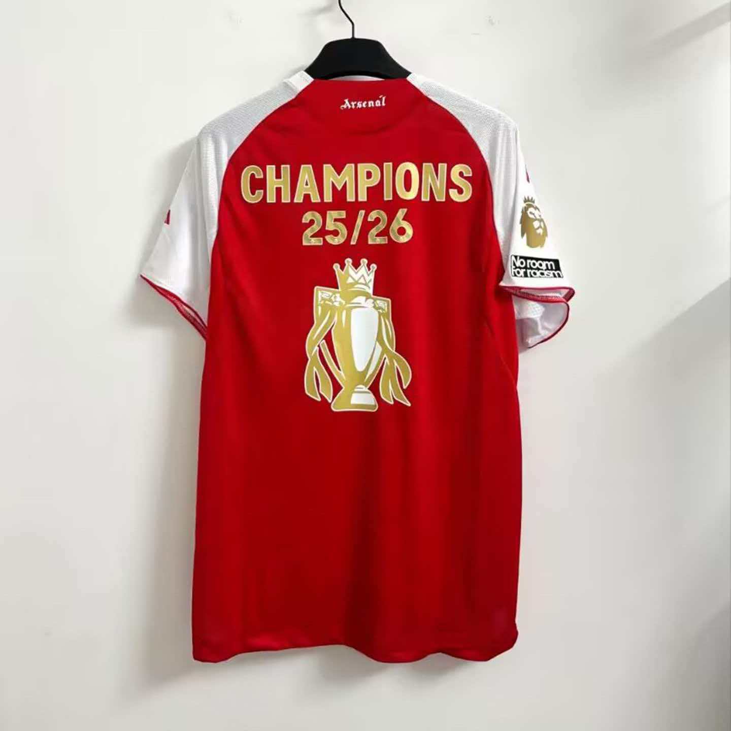 2627 New Arsenal Premier League Champion Golden Cup Edition Home Jersey Number 7 Saka, Number 10 Eze, Number 14 Zhe Kai