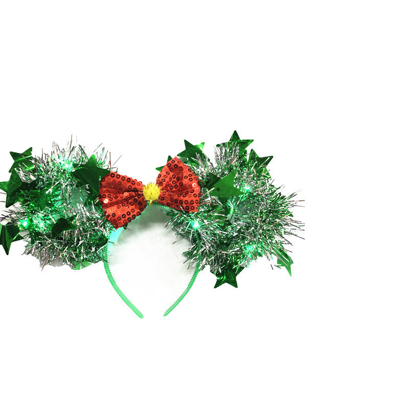 クリスマスヘッドバンド 光る花輪ヘッドバンド パーティーヘッドバンド クリスマス蝶飾り 五芒星飾り 光るヘッドバンド|undefined