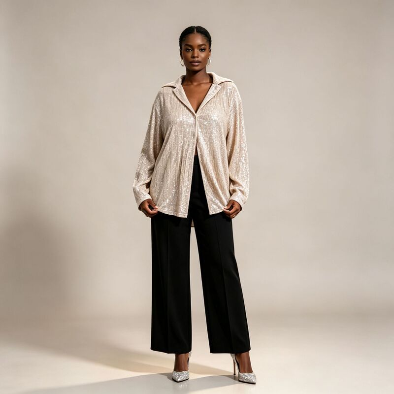 Cross-border women's clothing factory customizes new women's tops, loose, casual, fashionable, and export-oriented outerwear, sequin shirts for women Cross-border women's clothing factory customizes new women's tops, loose, casual, fashionable, and export-oriented outerwear, sequin shirts for women