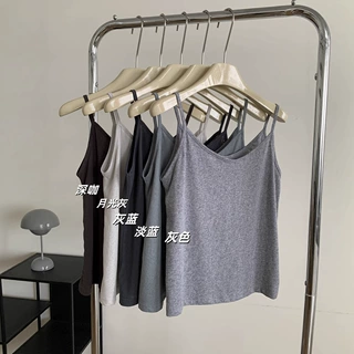 夏季轻薄冷淡风麻感棉细肩吊带背心女韩系复古垂感显瘦V领内搭