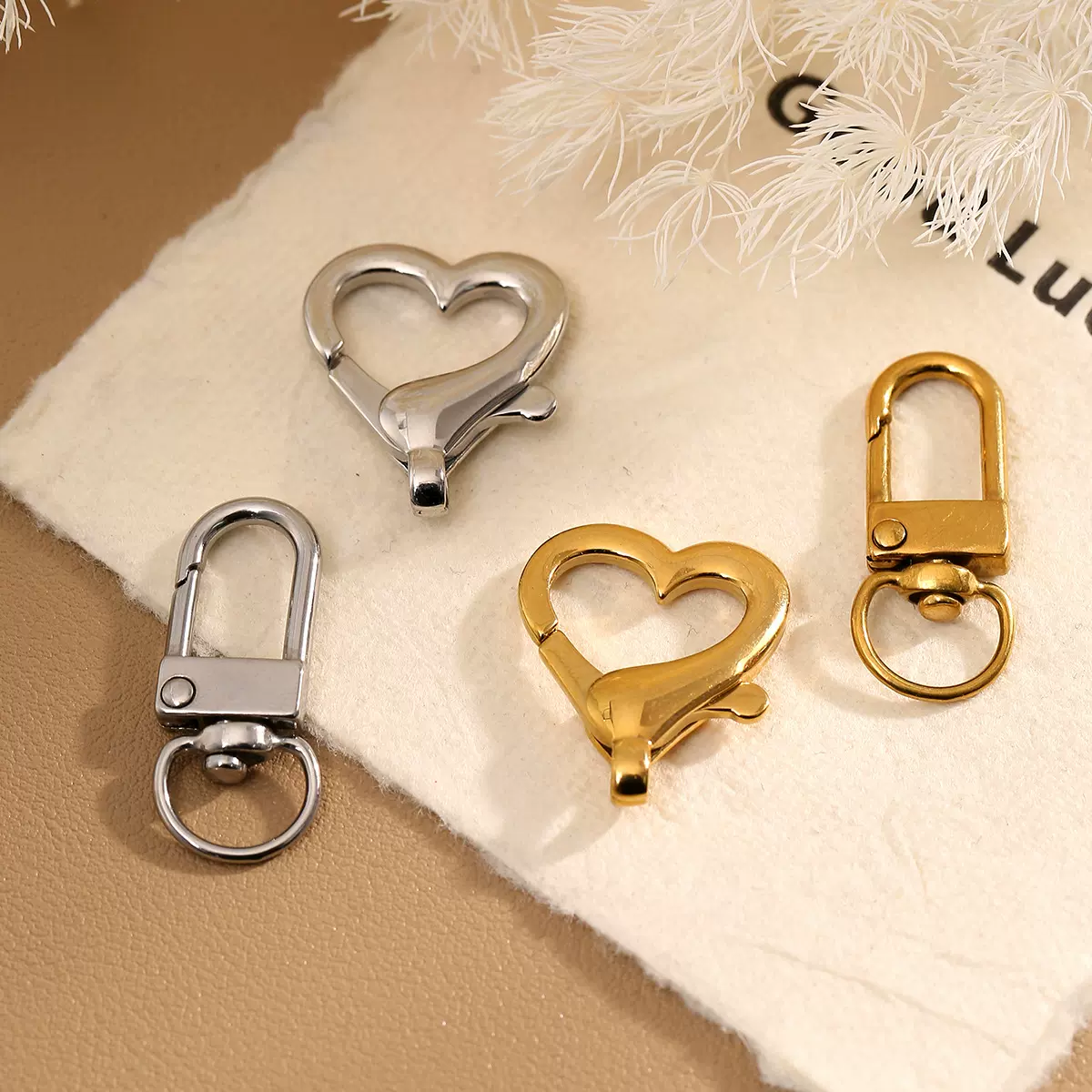精致爱心饰品扣链条扣不锈钢镀18K金 手工diy挂扣挂件百搭首饰扣