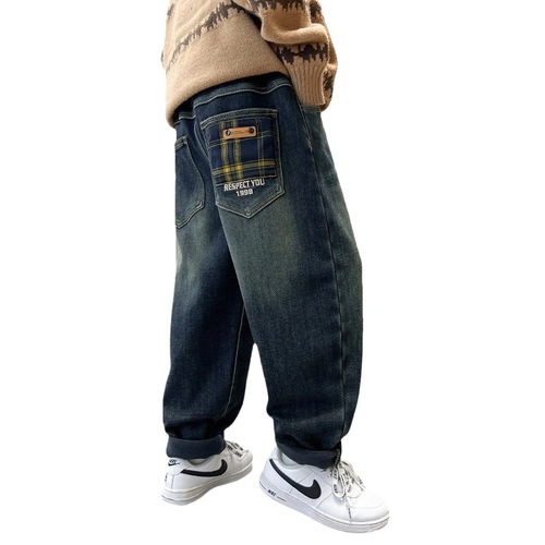 Children's Fleece Lined Pants - One Piece Fleece Denim for Boys - Winter New Arrival Loose Long Pants with Fleece and Thicken - Cool