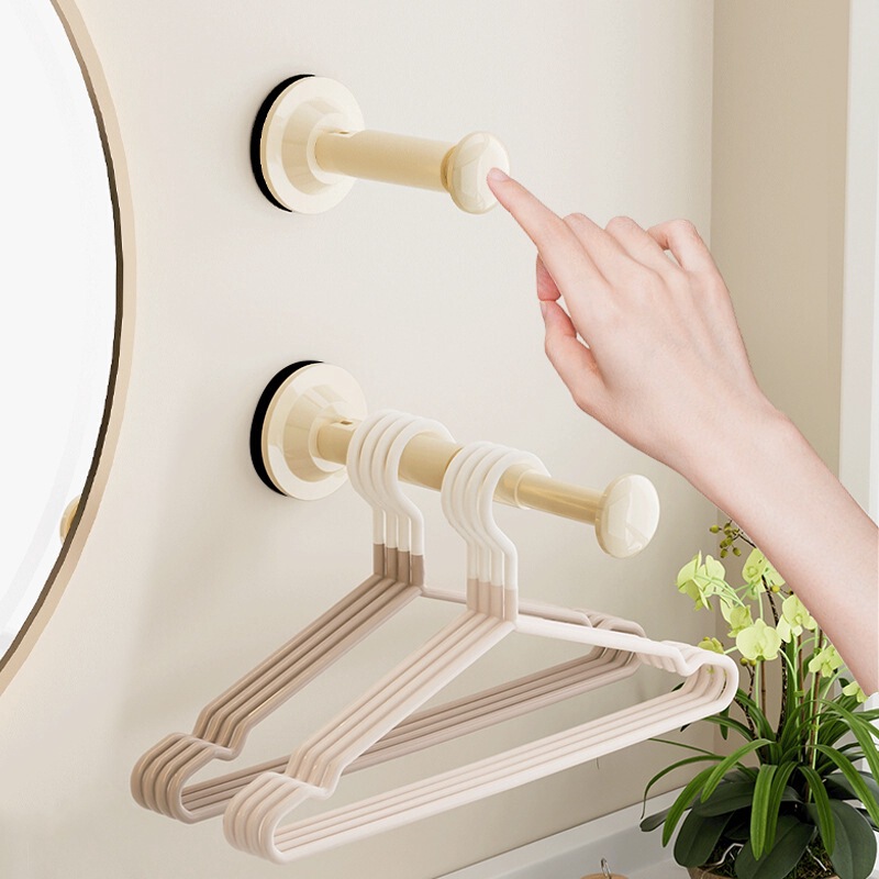Manufacturer's Suction Cup Clothes Hanger Storage Rack Without Punching Retractable Rod Home Balcony Wall-Mounted Clothes Drying Rack Organization