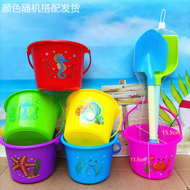 Juguetes de playa para niños al por mayor pala y set de barril castillo caricatura barril costera herramientas de excavación de arena parques puestos