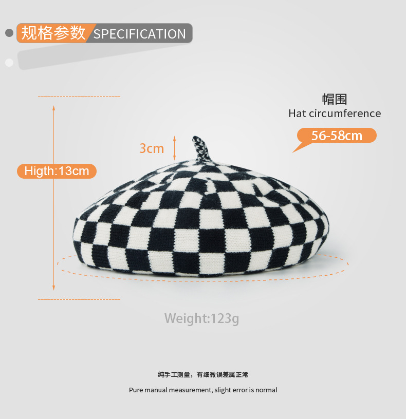 New Internet Celebrity Chessboard Plaid Beret Women's Autumn And Winter Thermal Knitting Wool Hat Korean Style Fashionable Stylish Painter Cap display picture 3