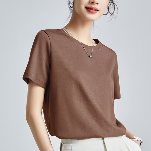 80 pieces of double-sided satin cotton slimming simple white short-sleeved t-shirt women's summer 2025 new round neck undershirt 