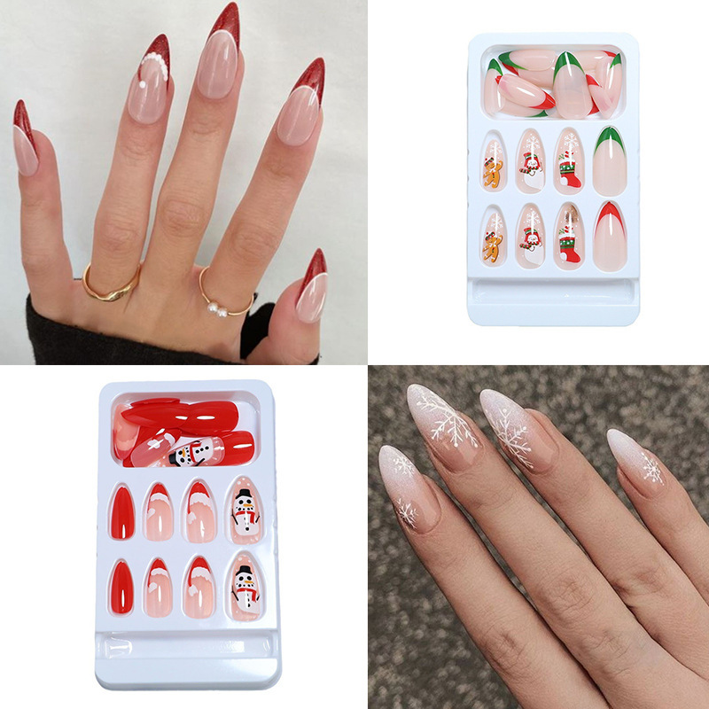 Collection of Christmas Styles, Christmas Snowflake Nails, Manicure Cross-Border Supplies, Wearable Nails, Fake Nails, Finished Products Wholesale