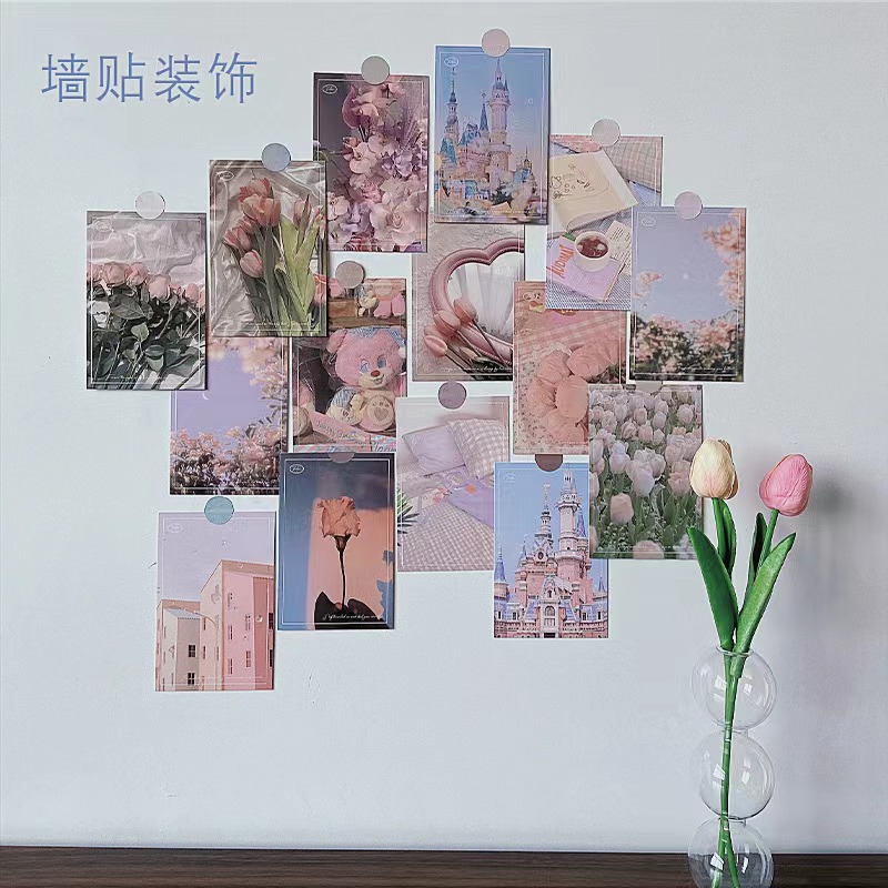 Ins style pink girly heart wall sticker student dormitory photo wall decoration card Korean style photo background