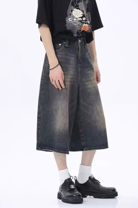 Pantaloncini in denim uomo vintage washed taglio largo diritto_voghion.com