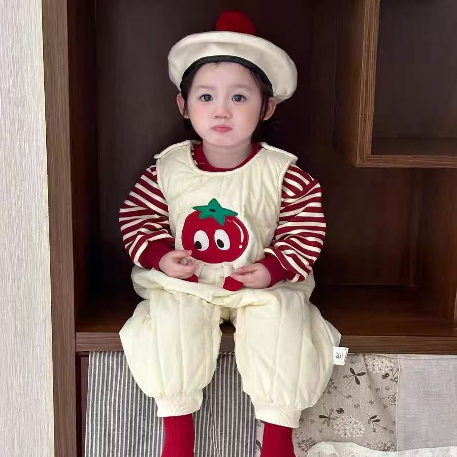 옷 가을과 겨울 슈퍼 귀여운 점프 수트 소녀면 패딩 멜빵 기모 스웨터 따뜻한 투피스 세트
