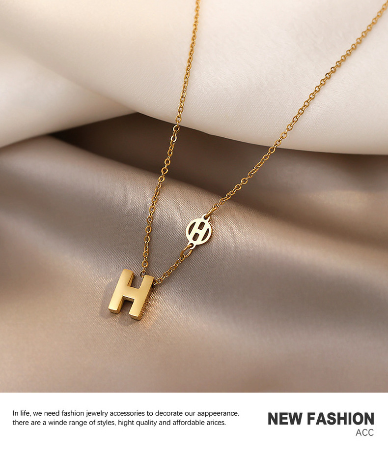 Collana H in acciaio al titanio per pendente del marchio di moda femminile, catena a clavicola di lusso leggera placcata in oro_voghion.com