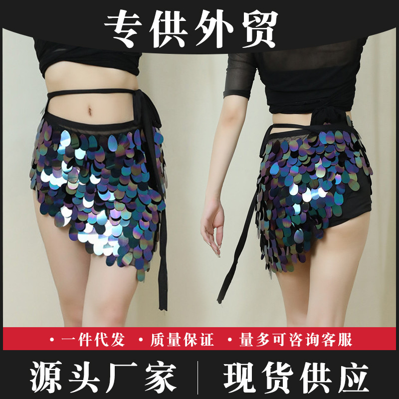 Holiday party new belly dance hip towel sexy sequined triangle scarf tassel waist chain Indian dance costume