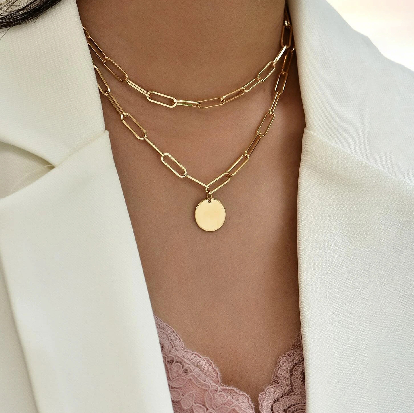 European and American jewelry multi -layer women's metal round…