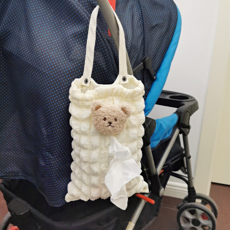 Korean-style cute bear tissue box cover for car seat backs, suitable for babies and children