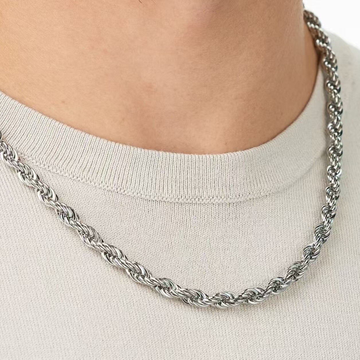 Gouden gedraaide schakelketting voor dames en heren rvs_voghion.com
