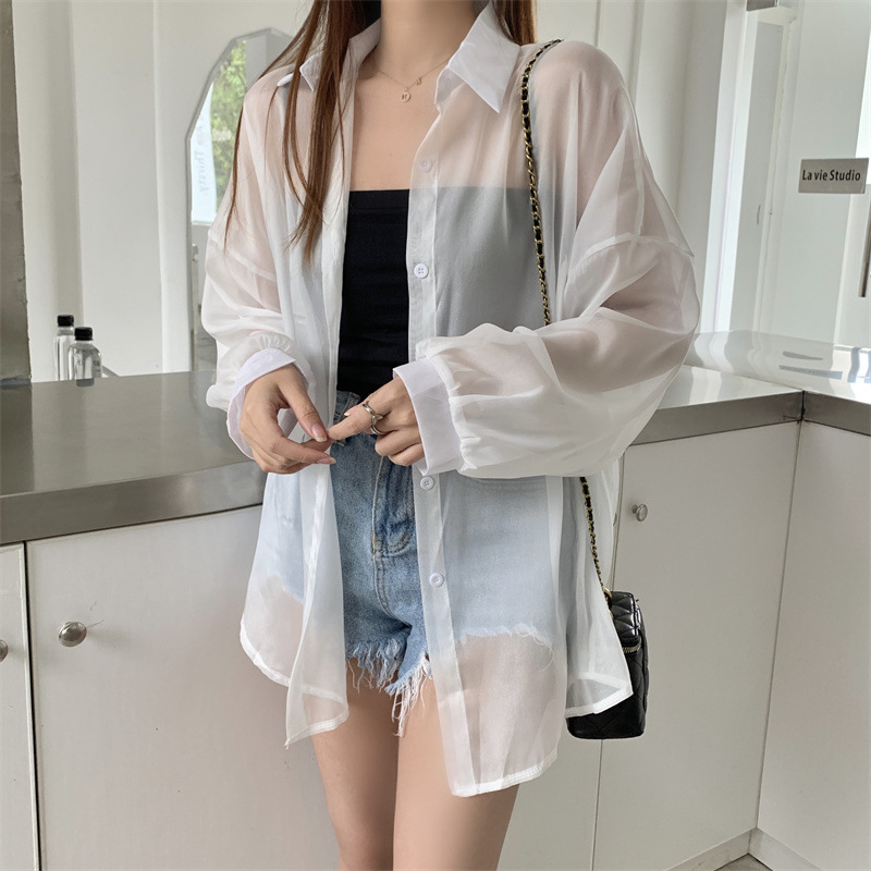 112g Weight Long Sleeve Sleeve Length Single Breasted Placket Type Shirtsleeve Sleeve Type Polyester, Chiffon Fabric Type Regular Top Length Cardigan Tops Type Holiday Occasion Shirt Collar Neckline Loose Fit Type Solid Color Pattern Summer, Spring Season Women's Gender Casual Style Wholesale Women's Casual Solid Color Long Sleeve Blouses 8