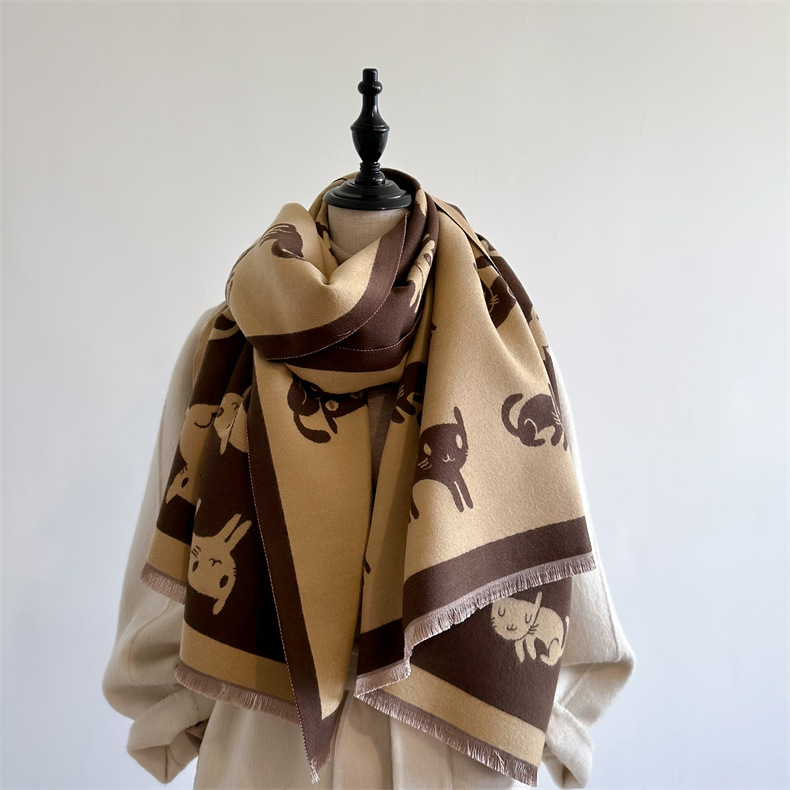 Scialle invernale lungo in jacquard double face con aria condizionata e caldo, in imitazione cashmere, sciarpa personalizzata alla moda per donna_voghion.com