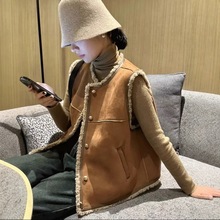 麂皮绒马甲女秋冬韩版修身显瘦小香风无袖上衣羊羔毛坎肩马夹