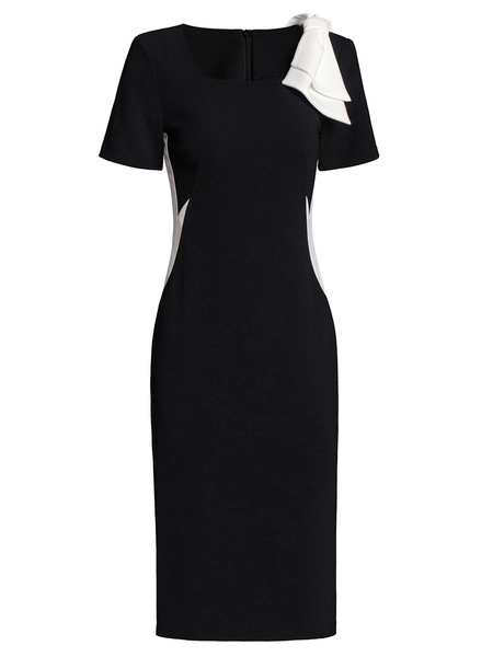 Black and white color block square collar exposed collarbone acetic acid wrapped hip skirt 2024 summer