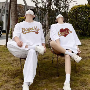 Disoo Couple Wear Summer Wear 2023 New Spring & Fall Internet Celebrity Niche High-End Sense Different Half Short-Sleeved T-Shirts