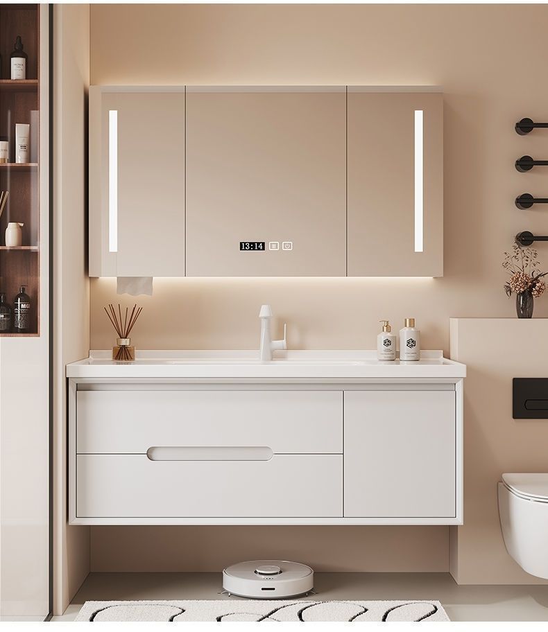 Simple cream-style ceramic integrated basin bathroom cabinet combination, bathroom washbasin, washbasin, oak lacquer undefined