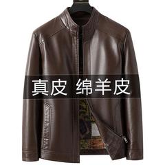 秋冬头层海宁皮衣男中年爸爸装绵羊皮男士休闲大码皮夹克加绒外套