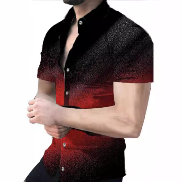 2023 Comercio exterior europeo y americano de los hombres de primavera nueva manga corta impresa casual solapa más tamaño camisa de los hombres