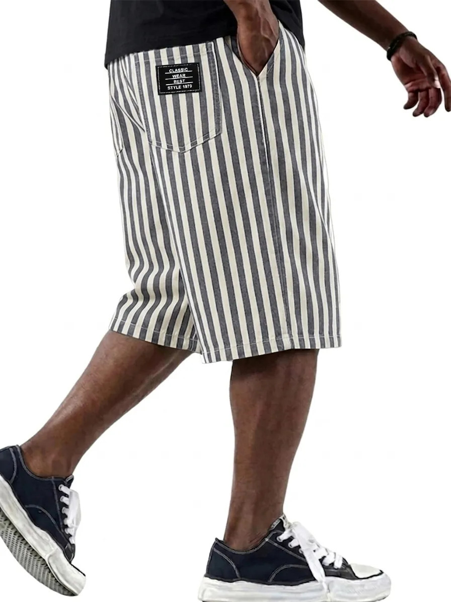 Men's Clothing Men's Fashionable Versatile Striped Casual Shorts Loose Multi Pocket For Formal & Casual Solid Color_viptrois.com