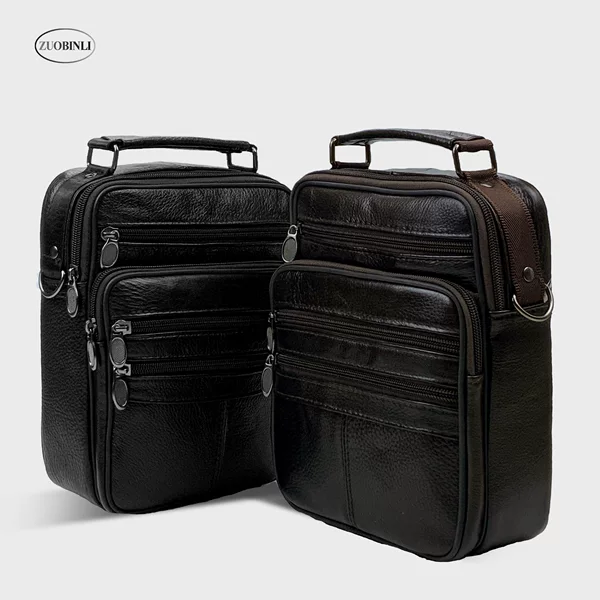 Men's First Layer Cowhide Shoulder Bag Crossbody Portable Multi-Layer Zipper Large Capacity New Style