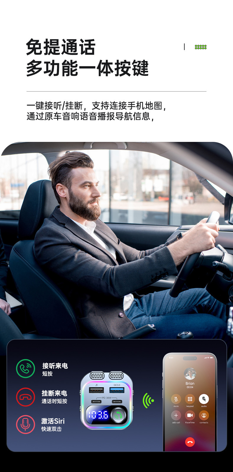 New T37 Car Mp3 Player with Dual Type-C Ports, Pd36W Fast Charging, Bluetooth Fm Transmitter, Car Mp3