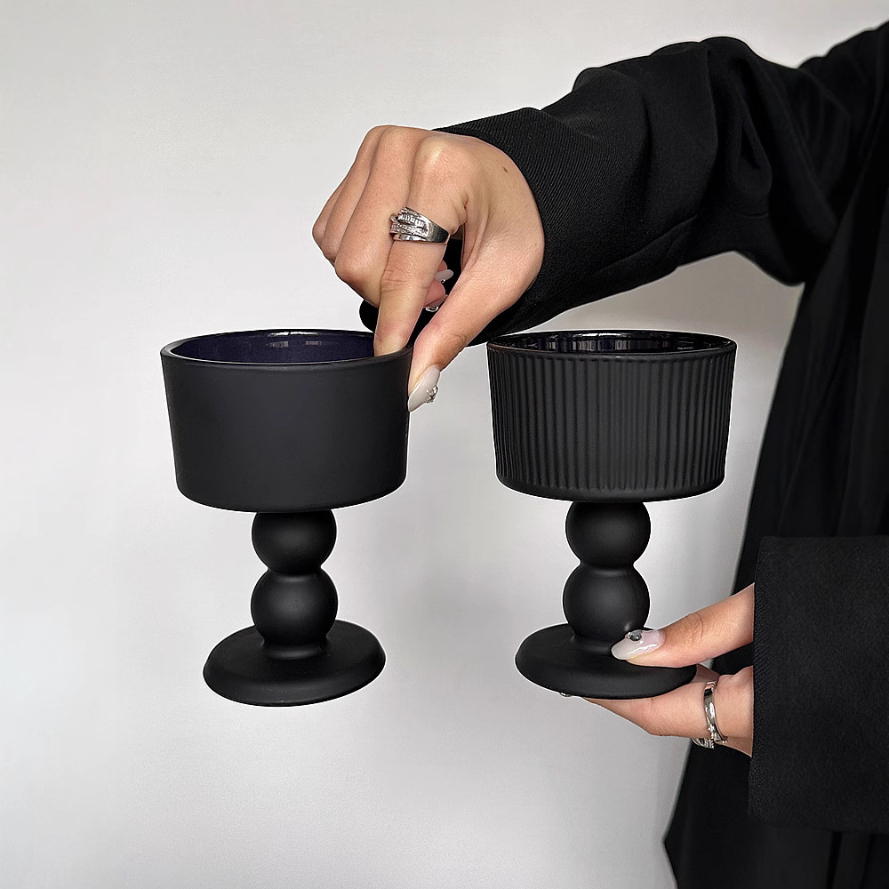 Retro silencioso vidrio negro esmaltado estilo francés medieval taza de pie alto insins viento de alto grado lámpara de escritorio modelado candelabro adornos